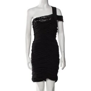 Halston Heritage Black Sequin One Shoulder Mini Dress
